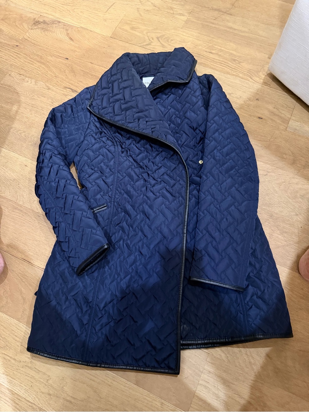 Cole Haan Navy Quilted Asymmetrical Puffer Coat